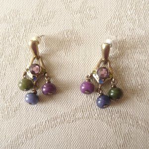 Chico's Earrings Gold Toned Drop Multicolored Stones Signed